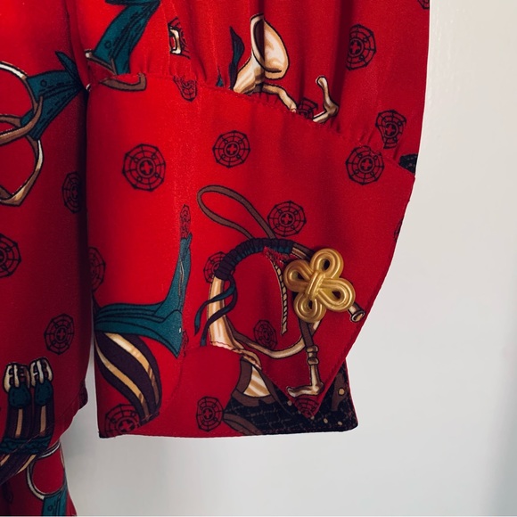 Chaus Vintage Blouse, Size 10, Red,  Fox Hunt, Equestrian Theme, Western Wear - Picture 4 of 16